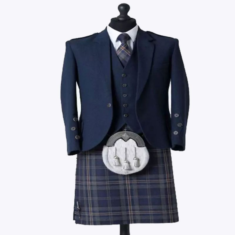 Arran Navy Tweed Five Button Kilt Outfit Arran Navy Tweed Five Button Kilt Outfit