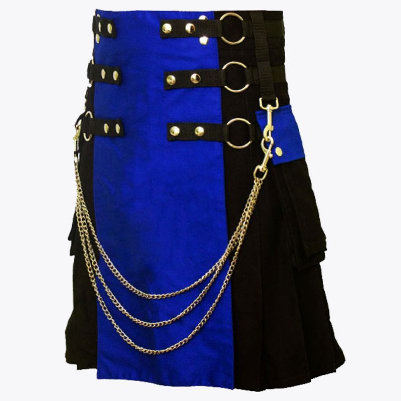 Black & Blue Hybrid Utility Kilt For Men
