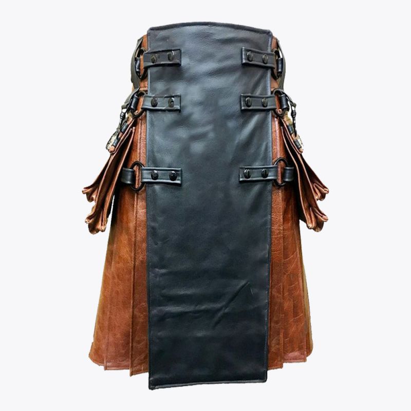 Black & Brown Leather Kilt Adjustable Interchangeable
