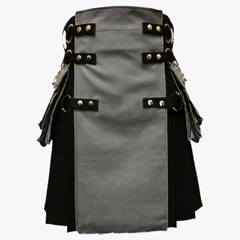 Black & Grey with Chains Hybrid Utility Kilt For Men
