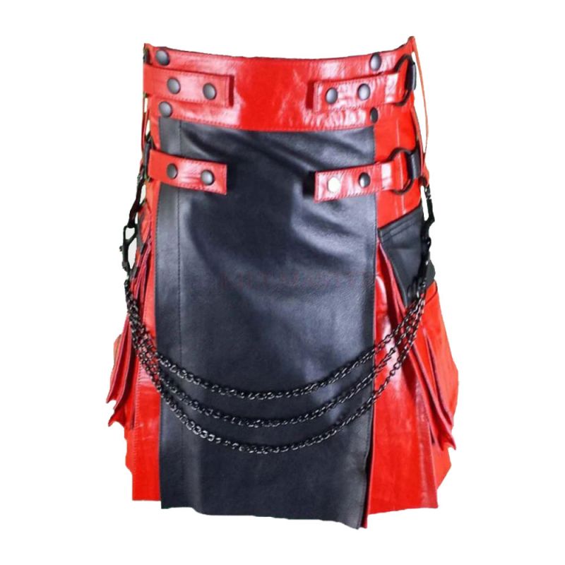 Black And Red Hybrid Leather Kilt