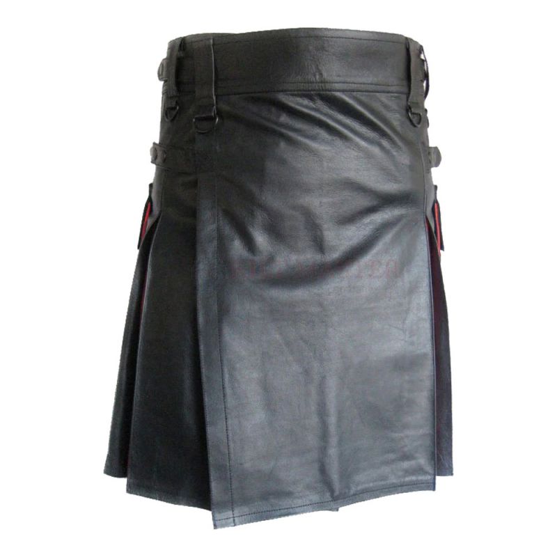 Black And Red Leather Hybrid Kilt