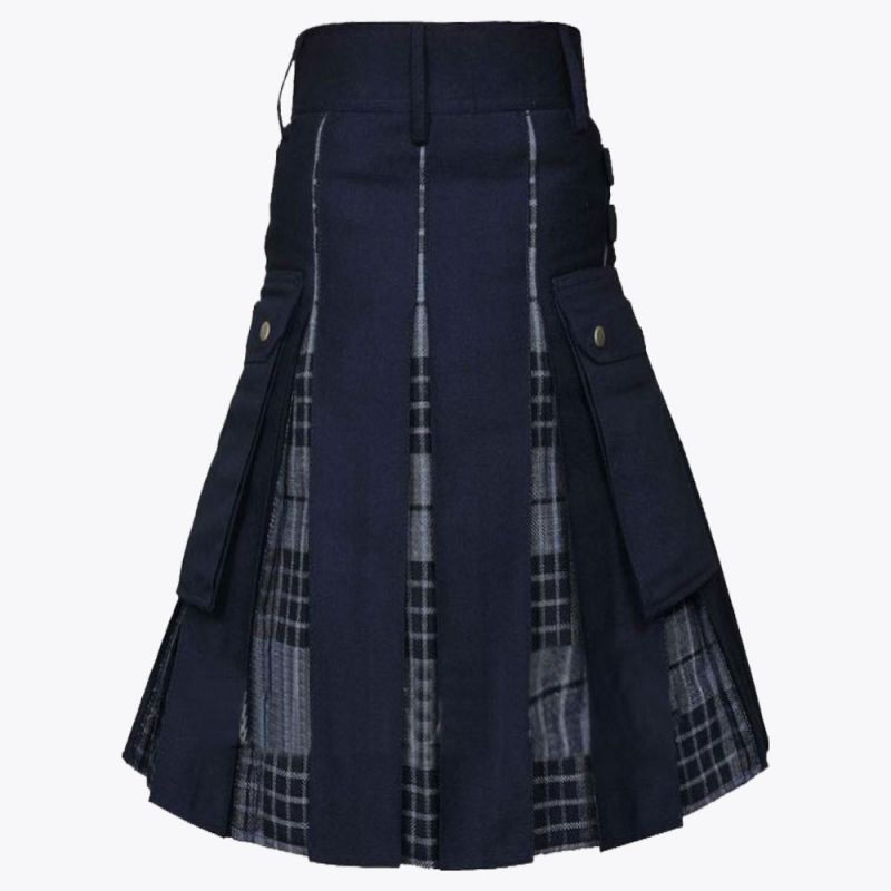 Black COTTON & Gray Watch Tartan Hybrid Utility Kilt
