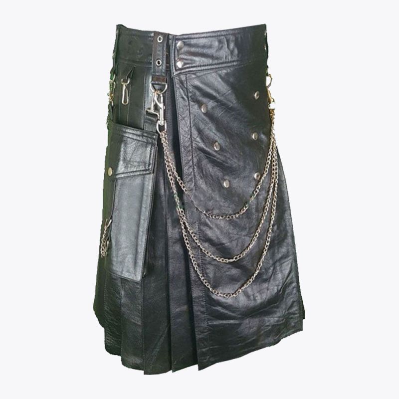 Black Leather Kilt in Gothic Style
