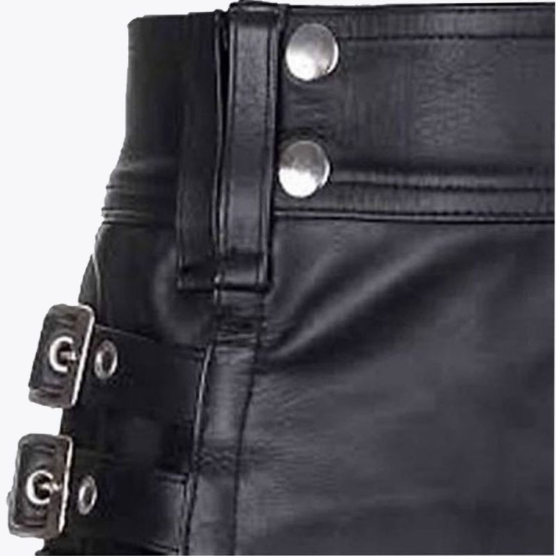 Black Leather Kilt with Cargo Pockets
