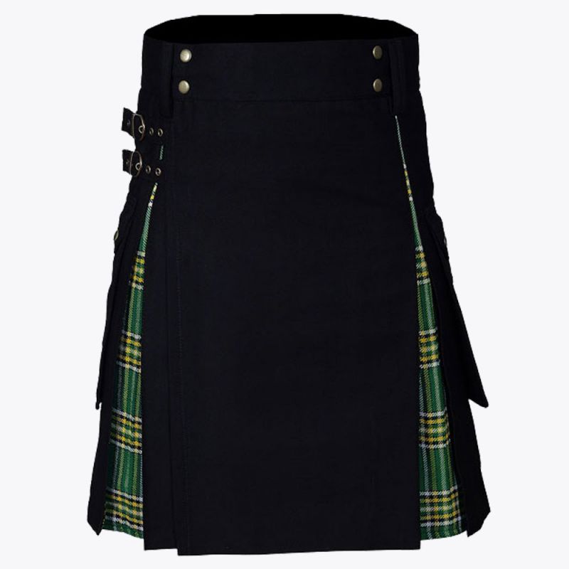 Black Utility Kilt & Irish Tartan Hybrid Kilt For Men
Black Utility Kilt & Irish Tartan Hybrid Kilt For Men