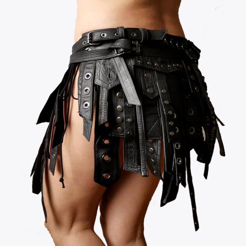 Black Warriors leather Modern Mini Kilt
