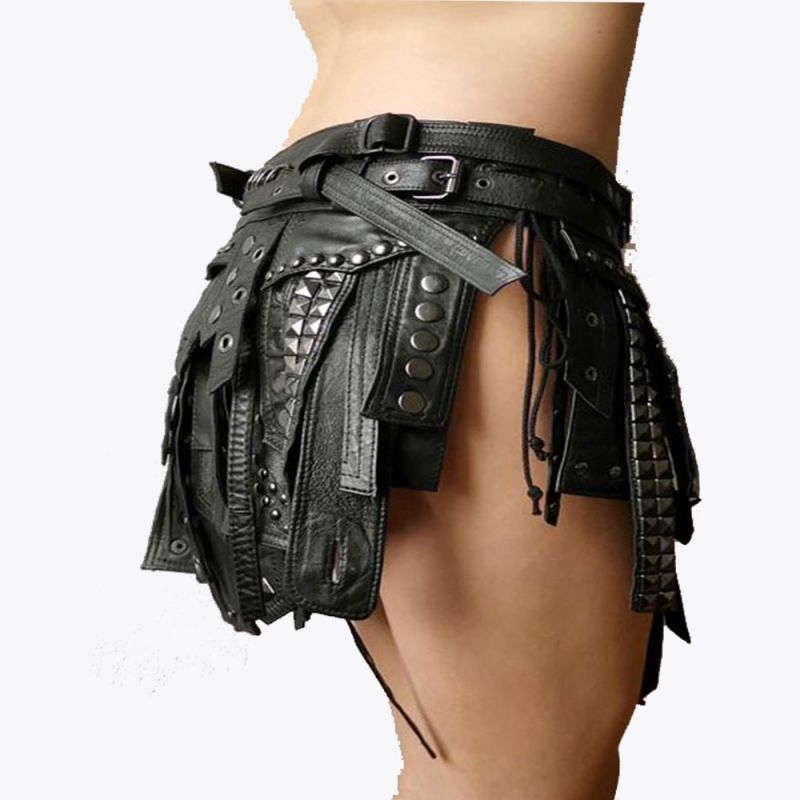 Black Warriors leather Modern Mini Kilt
