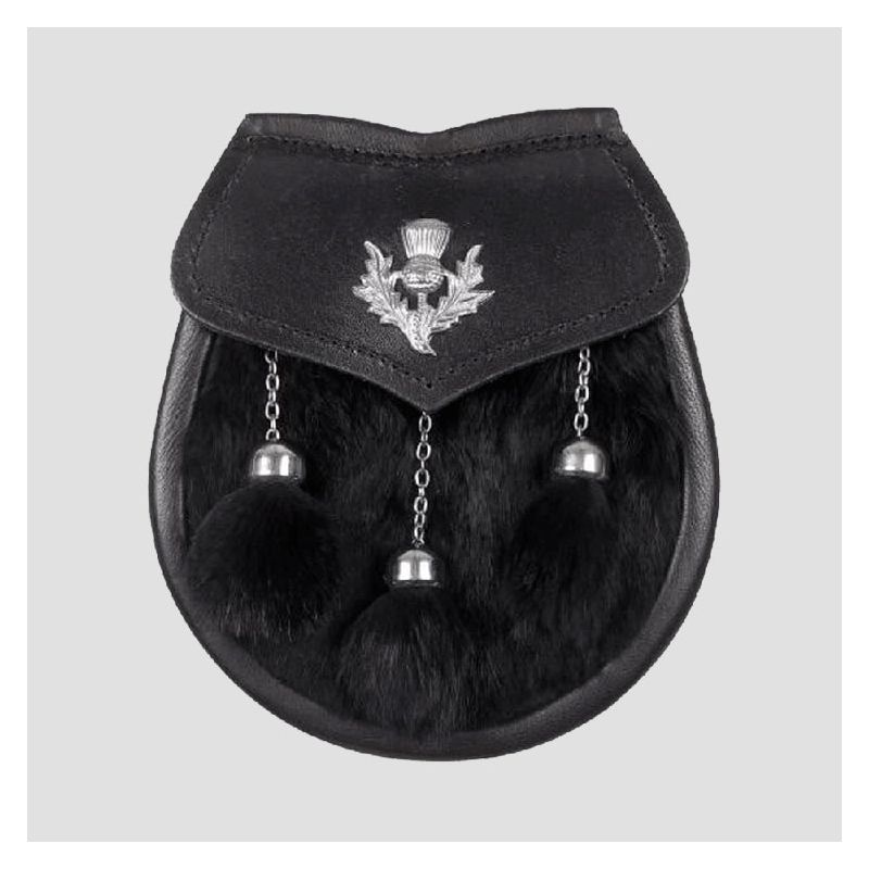 Black Rabbit Fur Thistle Semi Dress Sporran Black Rabbit Fur Thistle Semi Dress Sporran