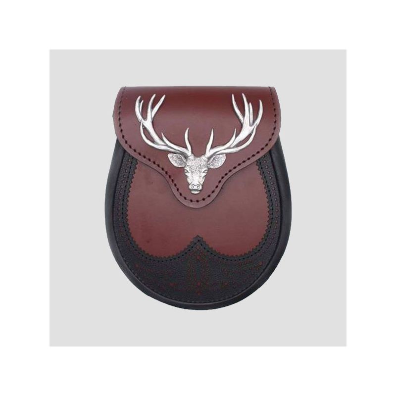 Enamel Stag Head OX Blood Leather Sporran Enamel Stag Head OX Blood Leather Sporran