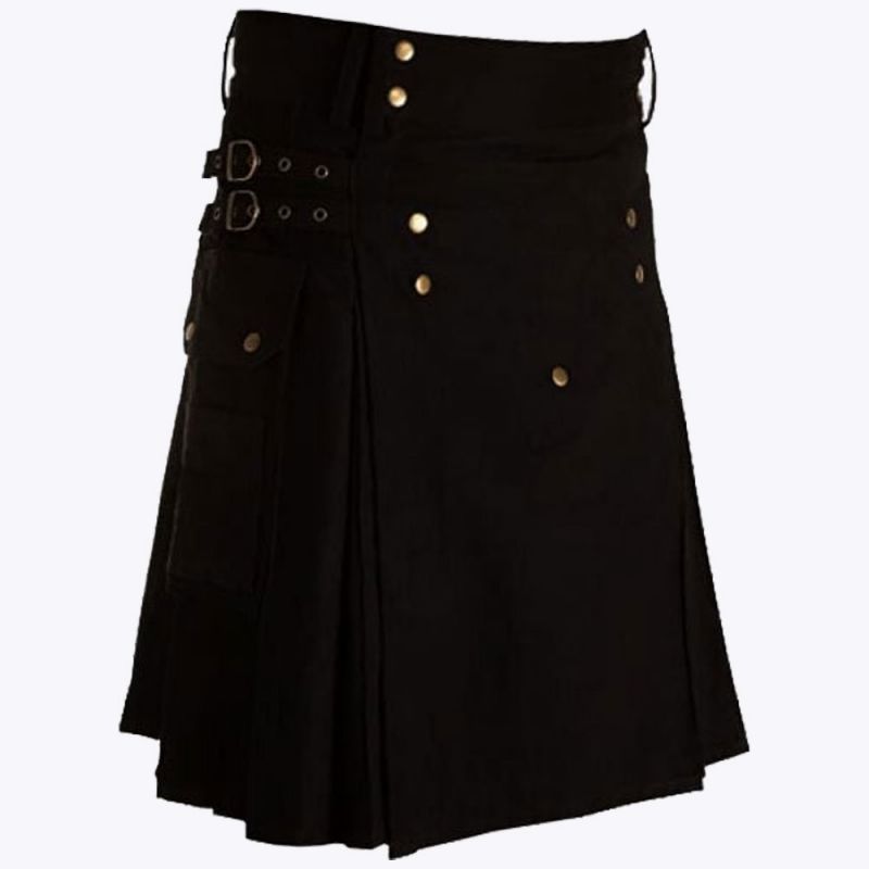 Black Utility Kilt Straps Style With Cargo Pockets Black Utility Kilt Straps Style With Cargo Pockets