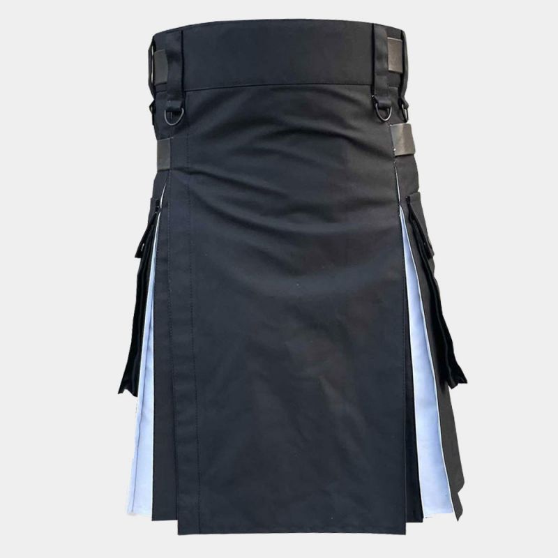 Black & White with Cargo Pockets Utility Kilt Black & White with Cargo Pockets Utility Kilt