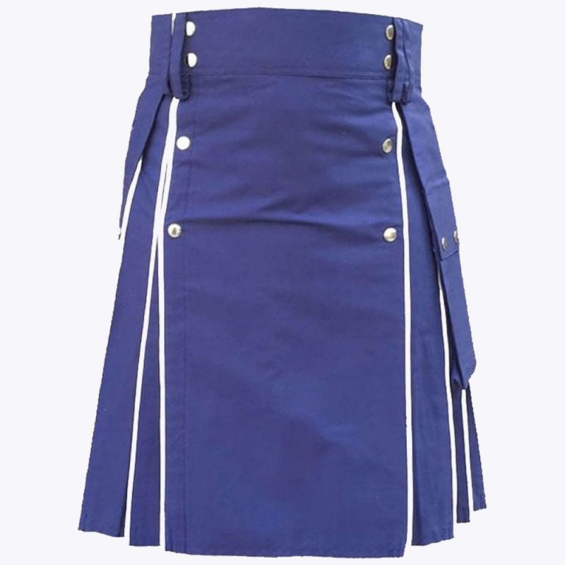 Blue Utility kilt For Men With White line Blue Utility kilt For Men With White line