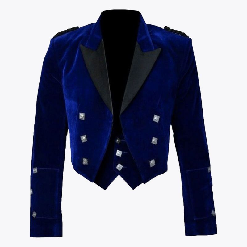 Blue Velvet Prince Charlie Jacket With Waistcoat Blue Velvet Prince Charlie Jacket With Waistcoat