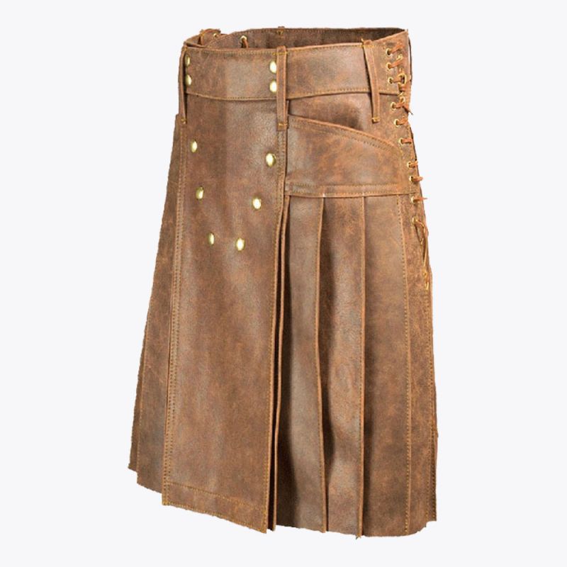 Brown Fashion Leather Kilt For Men
