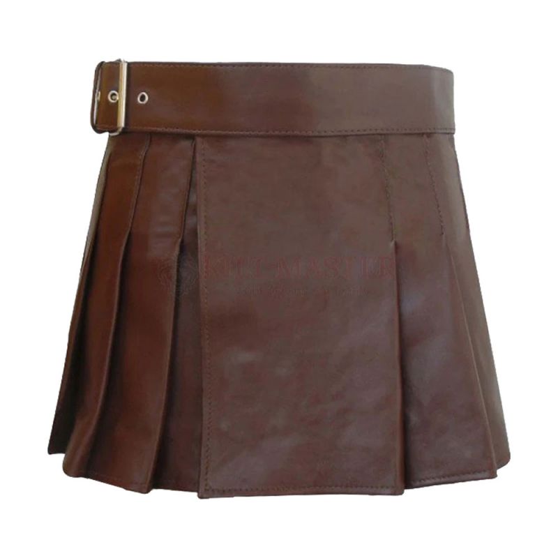 Brown Leather Kilt For Mens