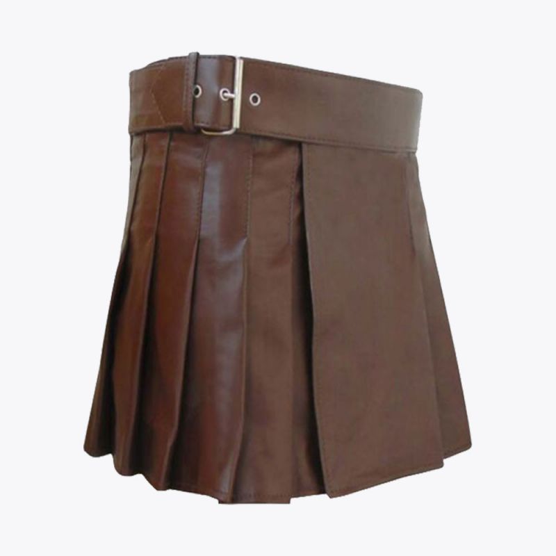 Brown Leather Modern Women Mini Kilt
