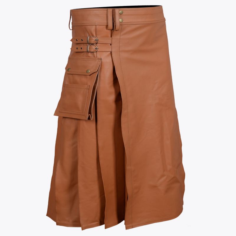 Brown Leather Utility Kilt For Men Brown Leather Utility Kilt For Men