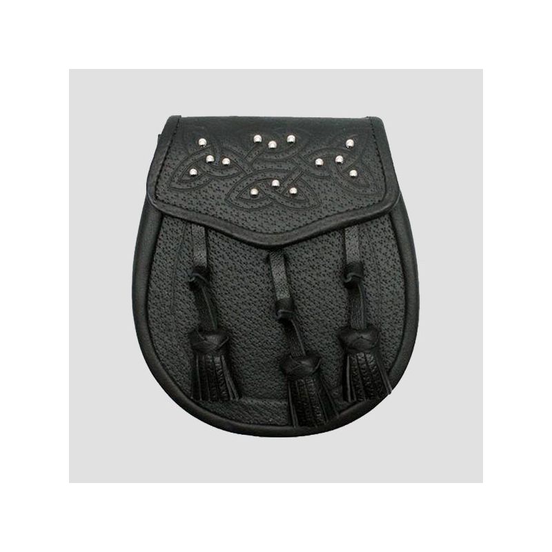 Celtic Embossed 14 Stud Black Leather Sporran Celtic Embossed 14 Stud Black Leather Sporran