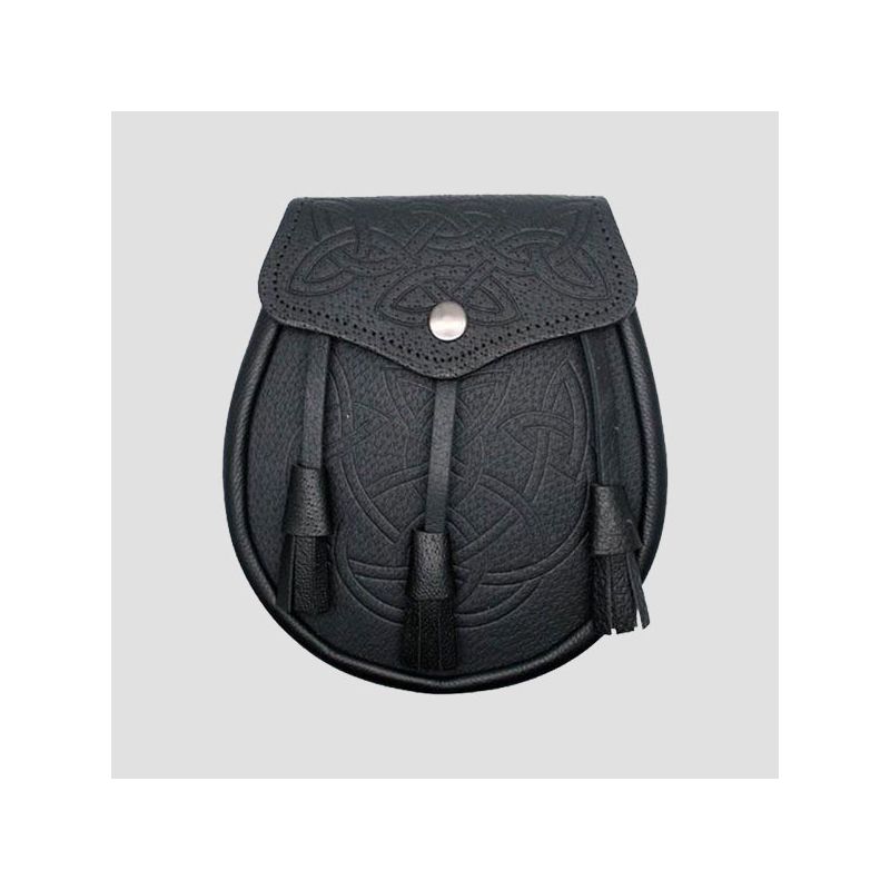 Celtic Swirl Eembossed Black Leather Sporran Celtic Swirl Eembossed Black Leather Sporran