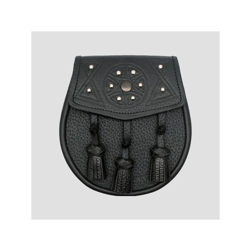 Circular Design Black Leather Sporran Circular Design Black Leather Sporran