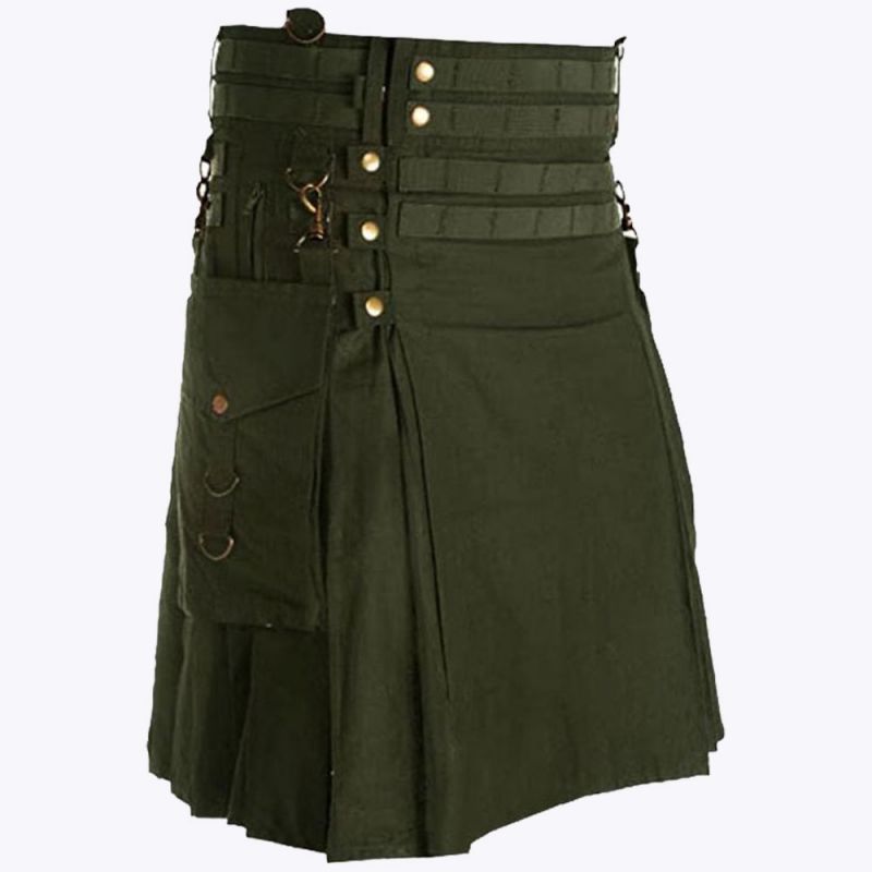 Deluxe Olive Green Modern Utility Kilt For Men Deluxe Olive Green Modern Utility Kilt For Men