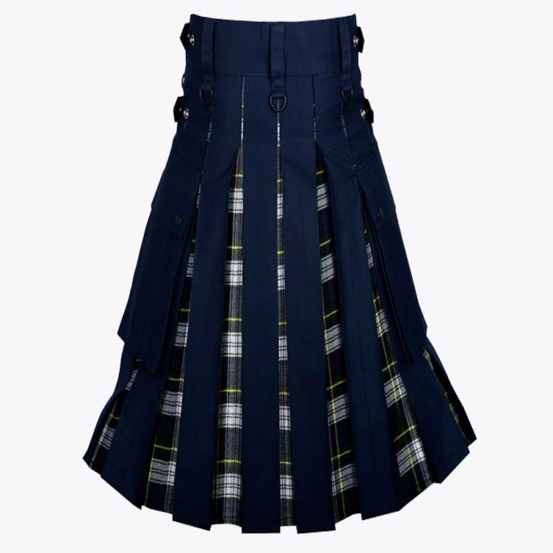 Dress Gordon Tartan & Navy Blue Utility Kilt Hybrid Modern Kilt
