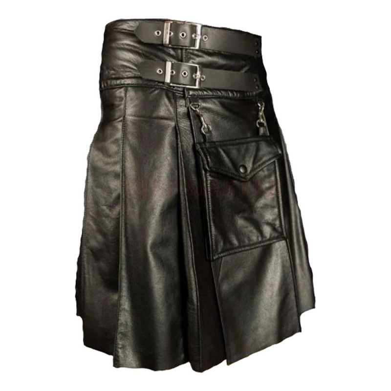 Fetish Black Leather Kilt