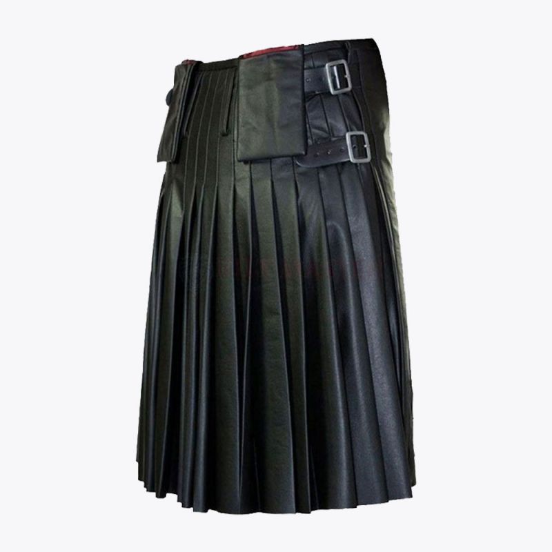Fire Flame Black Leather Kilt
