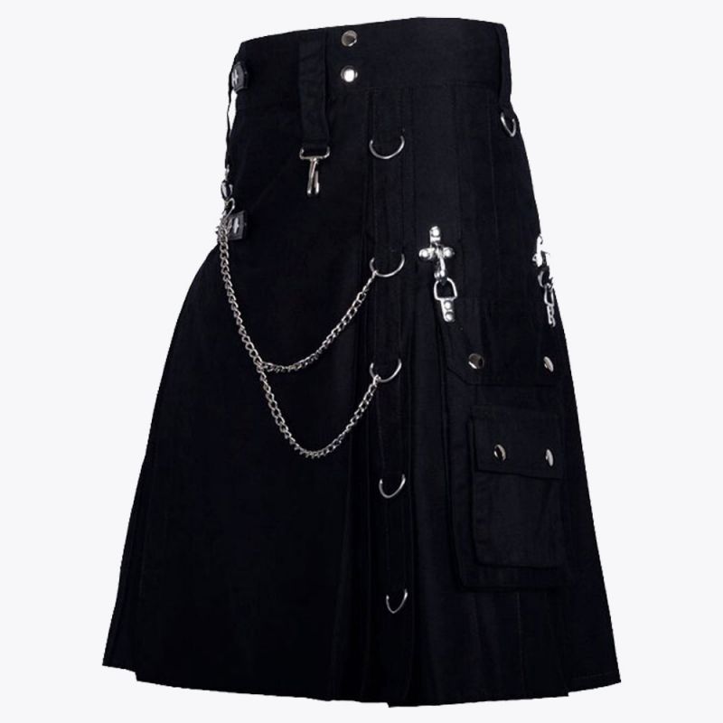 Gothic Throng Silver Accessories Black Cotton Kilt
