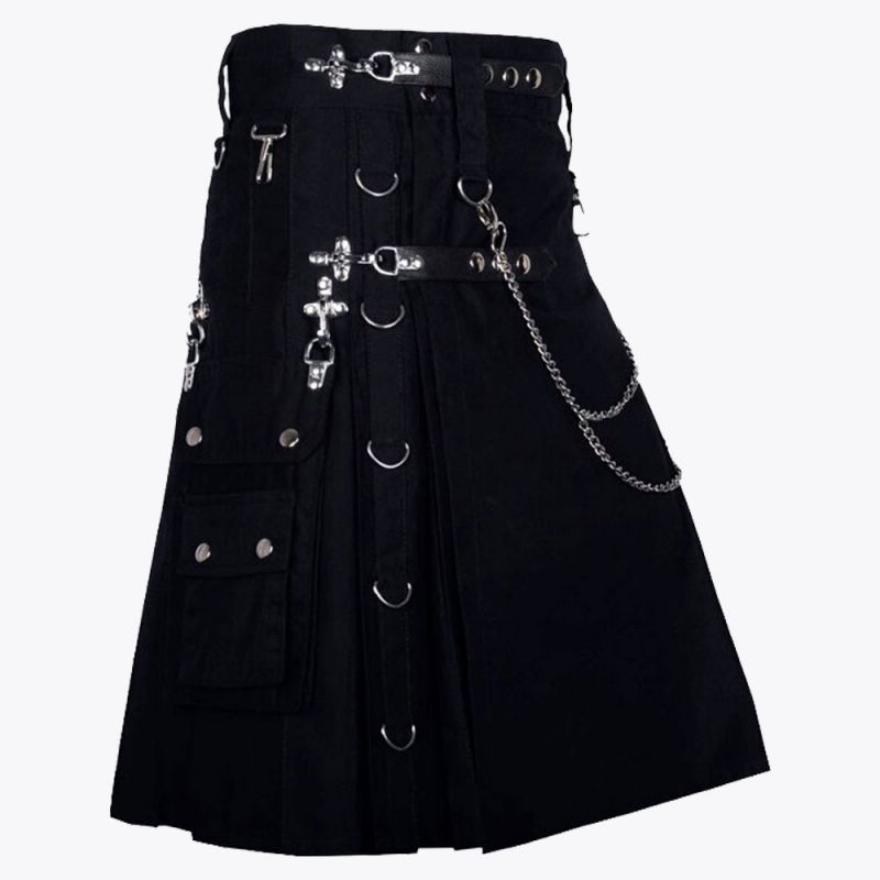 Gothic Throng Silver Accessories Black Cotton Kilt
