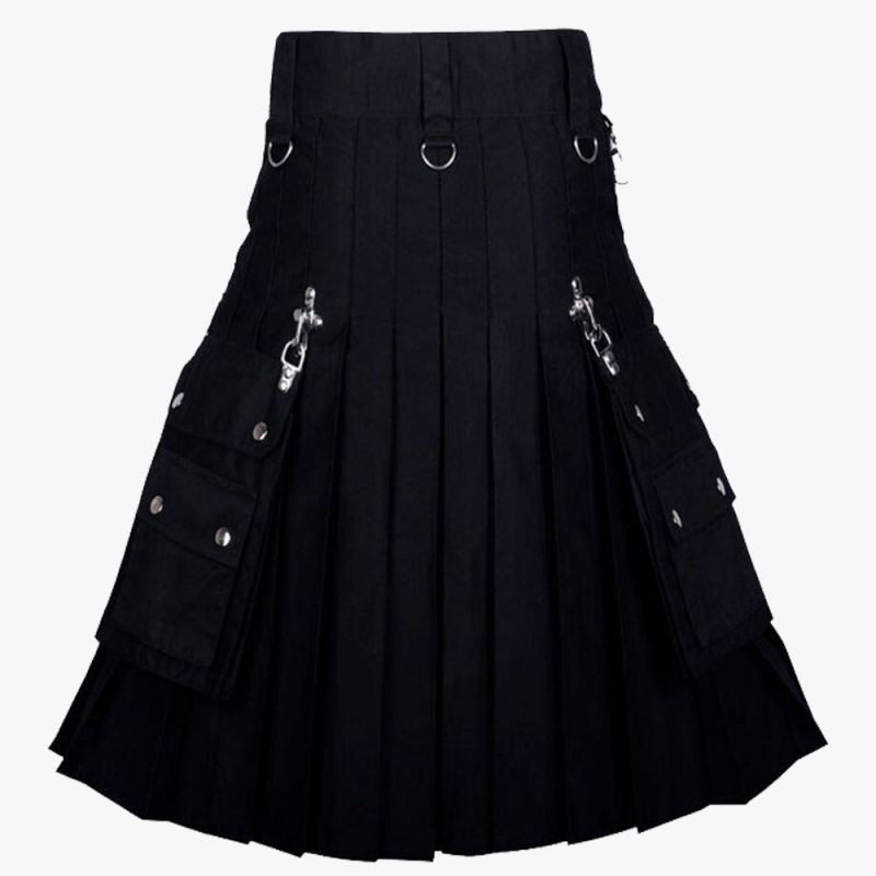 Gothic Throng Silver Accessories Black Cotton Kilt
