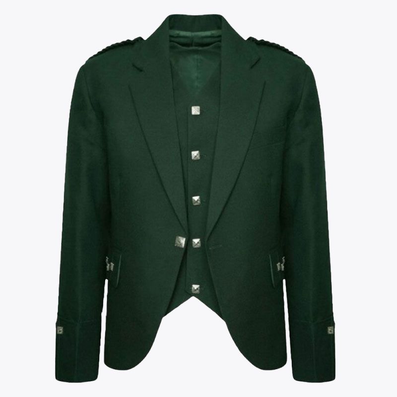 Green Argyll Jacket with Vest For Men Green Argyll Jacket with Vest For Men