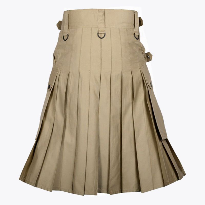 Khaki Utility Kilt with Cargo Pockets
