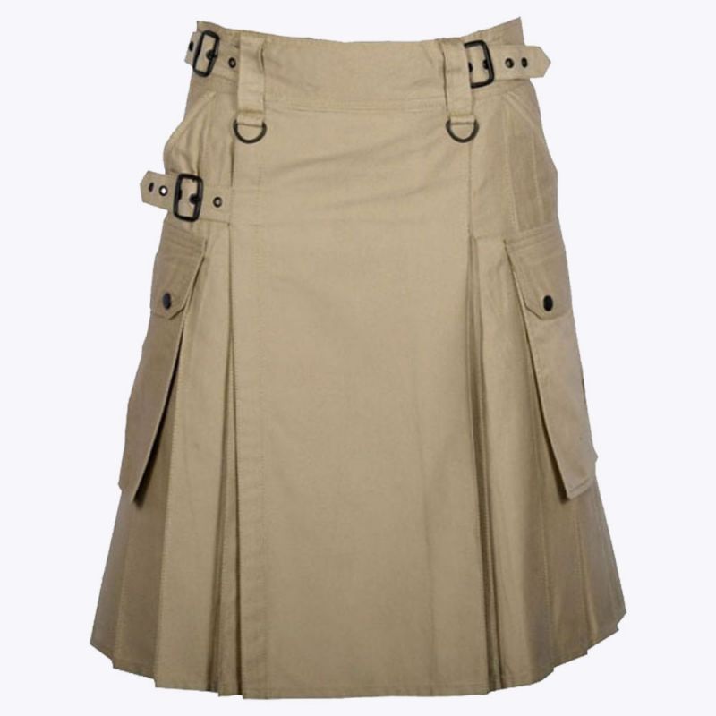 Khaki Utility Kilt with Cargo Pockets Khaki Utility Kilt with Cargo Pockets