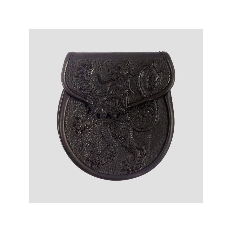 Lion Embossed Black Leather Sporran Lion Embossed Black Leather Sporran