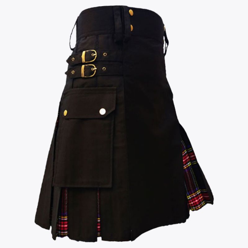 Men Black Stewart Hybrid Tartan Kilt
