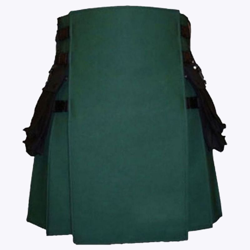 Modern Green Kilt With Black Cargo Pockets Modern Green Kilt With Black Cargo Pockets