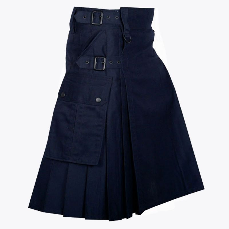 Navy Blue Utility Kilt with Cargo Pockets
