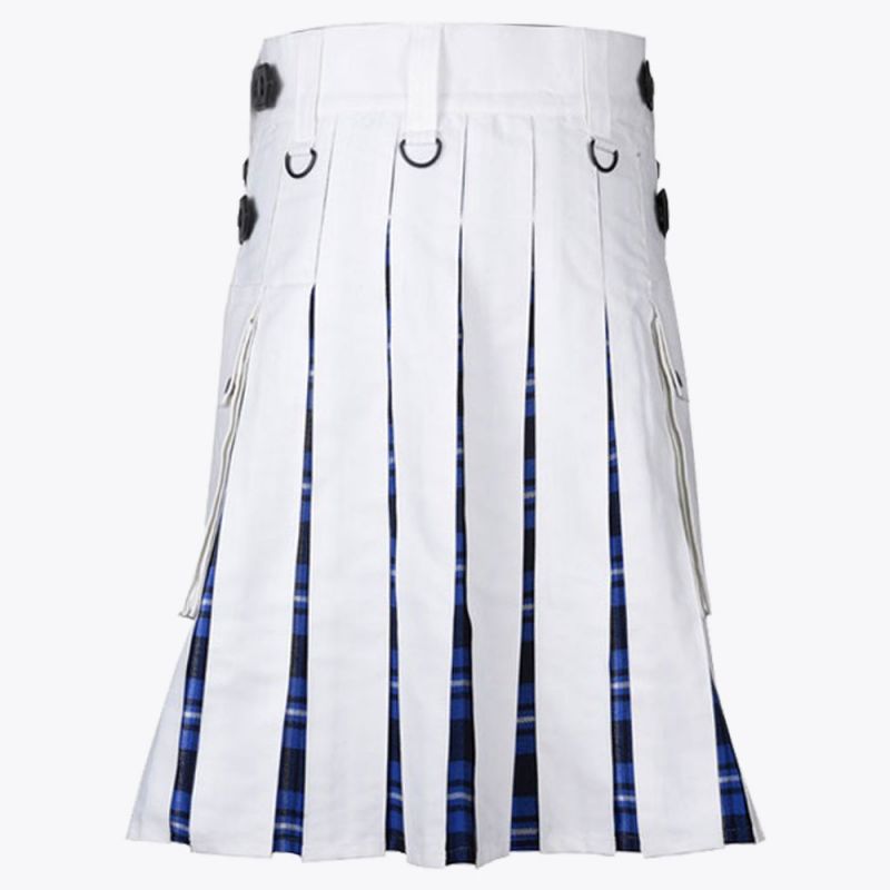 Ramsay Blue Tartan & White Cotton Hybrid Utility Kilt For Men
