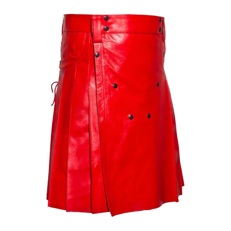 Red Leather Kilt For Men