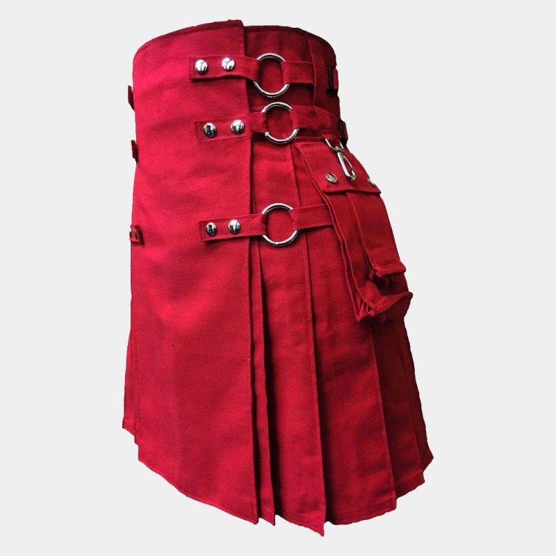 Red Canvas Cloth Straps Utility Kilt For Men