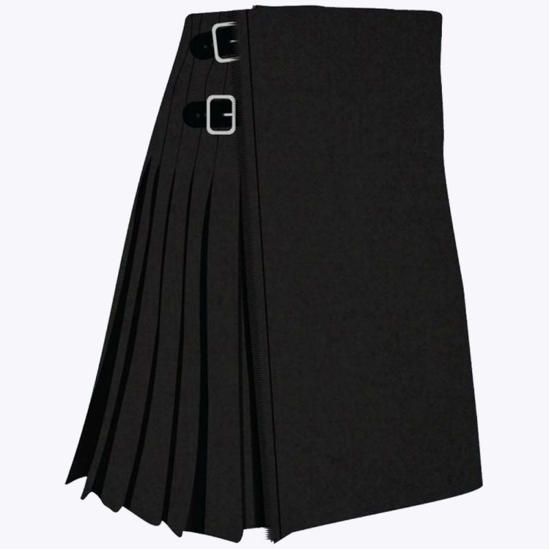 Solid Black Modern Tartan Kilt Solid Black Modern Tartan Kilt