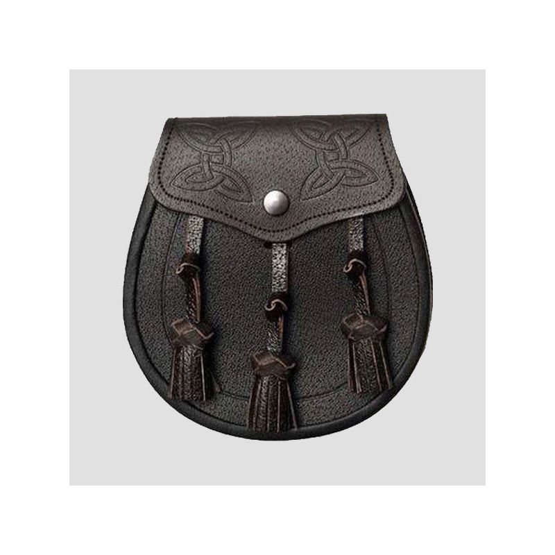 Twin Swirl Celtic Embossed Dark Brown Leather Sporran Twin Swirl Celtic Embossed Dark Brown Leather Sporran
