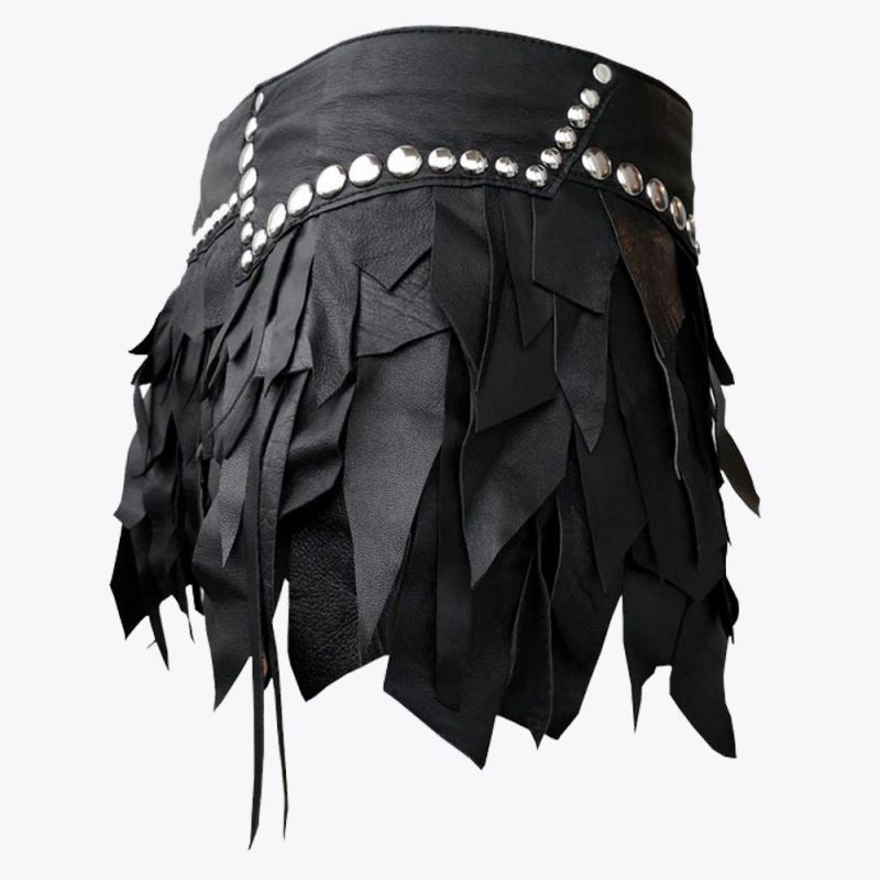 Warriors Black Leather Mini Kilt

