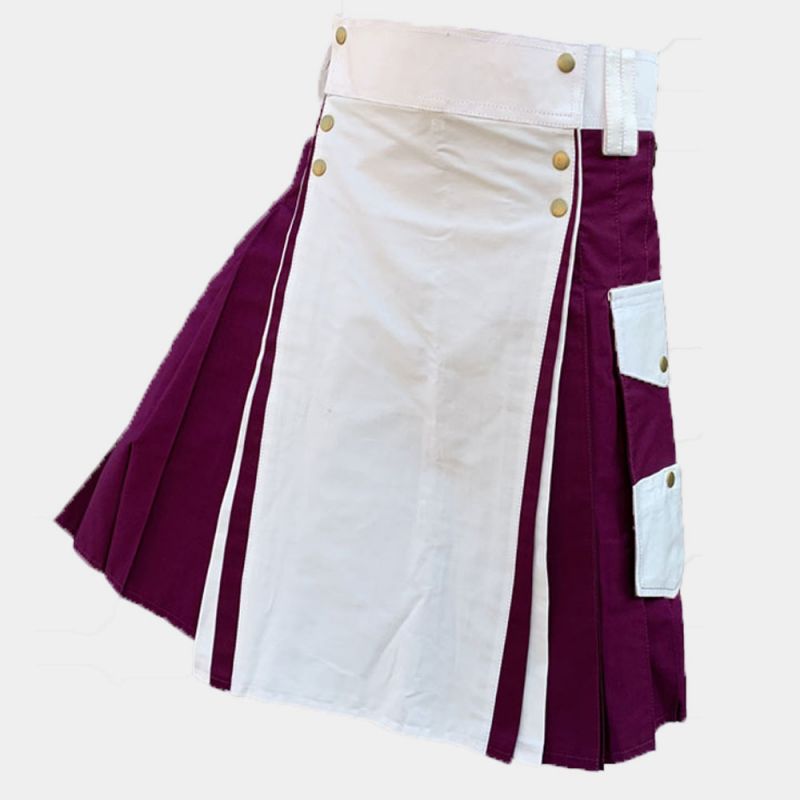 White & Burgundy Color Cotton Utility Kilt
White & Burgundy Color Cotton Utility Kilt