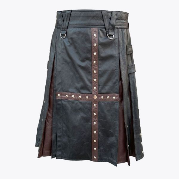 Black & Brown Modern Leather Kilt For Mens
