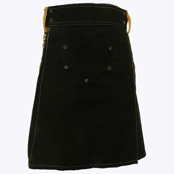 Black Deluxe Modern Kilt & Khaki Straps Style With Khaki Cargo Pockets
