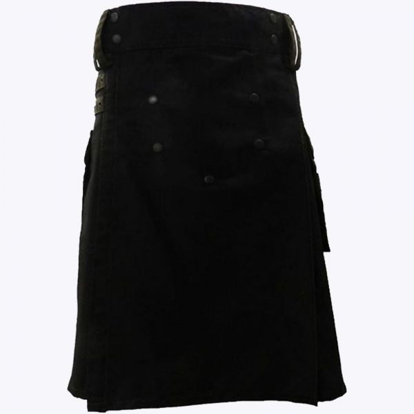 Black Deluxe Modern Kilt & Olive Green Straps Style With Olive Green Cargo Pockets