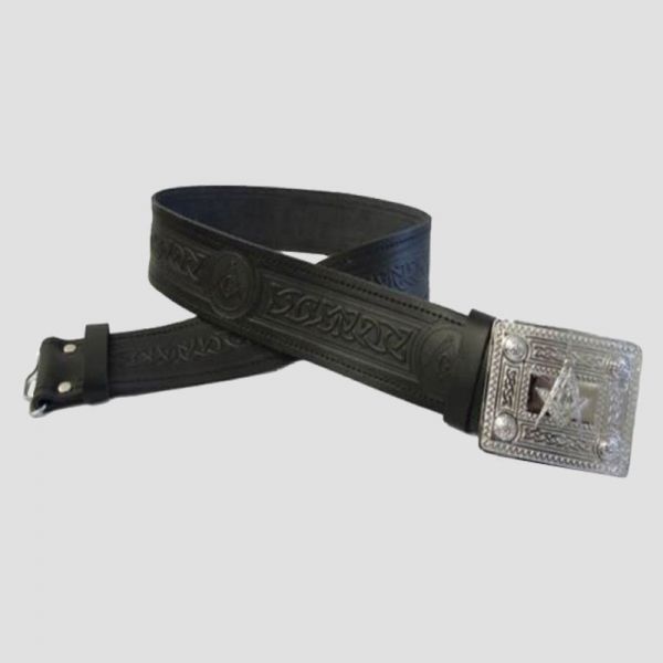 Black Leather Kilt Belt with Celtic Buckle